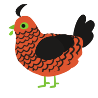 A vermilion and sable chicken with a lace pattern
