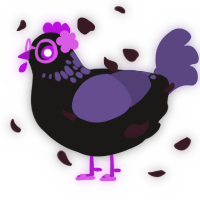 End, a sable and overcast chicken with a neck-speckle pattern