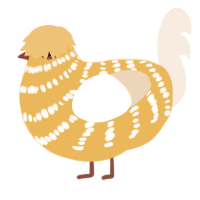 Esme, a honey and cream chicken with a bar pattern