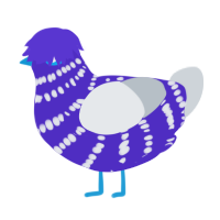 A indigo and mist chicken with a bar pattern