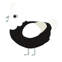A sable and white chicken with a head pattern