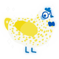 A white and yellow chicken with a speckle pattern