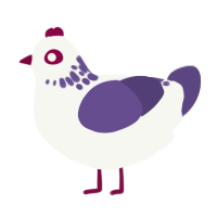 A white and overcast chicken with a neck-speckle pattern
