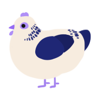 A cream and navy chicken with a neck-band pattern