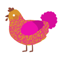 A orange and fuchsia chicken with a double-lace pattern