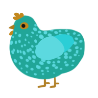 A turquoise and aqua chicken with a speckle pattern