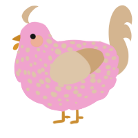 A pink and beige chicken with a speckle pattern