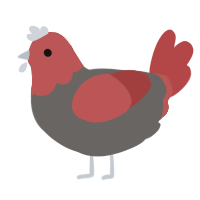A grey and red chicken with a head pattern
