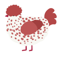 (unnamed), a white and red chicken with a speckle pattern