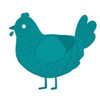 A teal chicken with a lace pattern