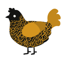Beneath the Mire, a black and ochre chicken with a double-lace pattern