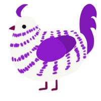 Glutton, a white and violet chicken with a bar pattern
