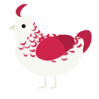 Scream, a white and crimson chicken with a half-lace pattern
