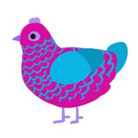 A fuchsia and cerulean chicken with a lace pattern