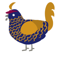 (unnamed), a navy and ochre chicken with a lace pattern