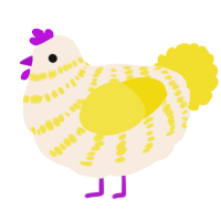 A cream and yellow chicken with a bar pattern