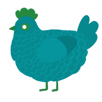 Vicious, a teal chicken with a lace pattern