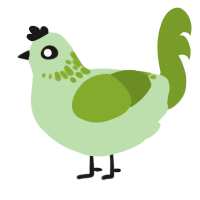 Chia Sprout, a gluppy and chartreuse chicken with a neck-speckle pattern