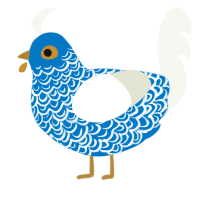 Arkady, a sapphire and white chicken with a double-lace pattern