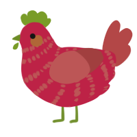 A crimson and red chicken with a bar pattern