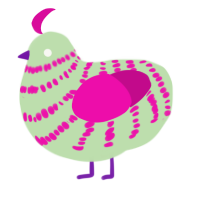 Guh, a gluppy and fuchsia chicken with a bar pattern
