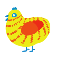 Upside Down, a yellow and vermilion chicken with a bar pattern