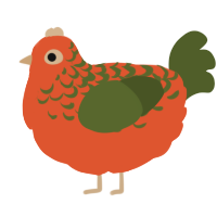 Orange, a vermilion and olive chicken with a half-lace pattern