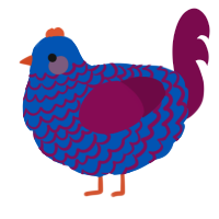 Elf, a ultramarine and wine chicken with a lace pattern