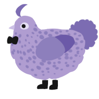 Taro Boba, a blurple and indigo chicken with a speckle pattern