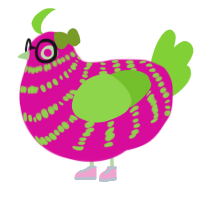 A fuchsia and grass chicken with a bar pattern