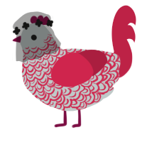 Widows Cloth, a silver and crimson chicken with a double-lace pattern