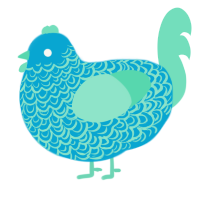 A cerulean and mint chicken with a double-lace pattern