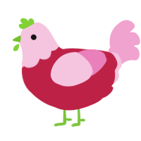 Strawberry, a crimson and pink chicken with a head pattern