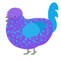 Skyspot, a blurple and sky chicken with a speckle pattern
