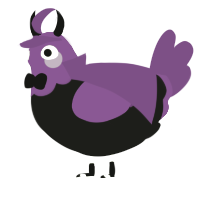 Erynias, a sable and violet chicken with a head pattern