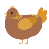 A brown and orange chicken with a neck-speckle pattern
