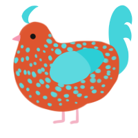 Blueberry Smoothie, a vermilion and aqua chicken with a speckle pattern