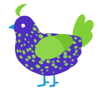 Gnarp, a indigo and grass chicken with a speckle pattern