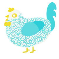 Teacup, a white and aqua chicken with a double-lace pattern