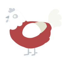 Folk, a red and white chicken with a head pattern