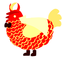 BUTCHERS VANITY, a crimson and silver chicken with a lace pattern