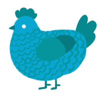 A cerulean and teal chicken with a lace pattern