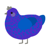a little ugly, a indigo and ultramarine chicken with a speckle pattern