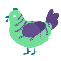 Racing Gumdrop, a spring and overcast chicken with a half-bar pattern