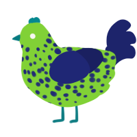 Earth, a grass and navy chicken with a speckle pattern