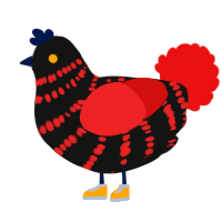 Shadow the Hedgehog, a black and red chicken with a bar pattern