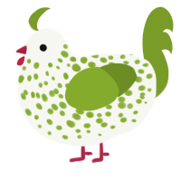 Mr Daikon, a white and chartreuse chicken with a speckle pattern