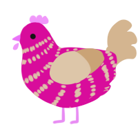 Cheesecake Factory, a fuchsia and beige chicken with a bar pattern