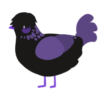Violet Emo, a sable and overcast chicken with a neck-speckle pattern