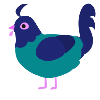 A teal and navy chicken with a head pattern